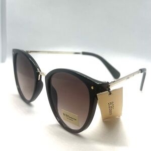 BCBGeneration Modern Slim Metal Temple Cat Eye Sunglasses – Colored Mirror Lens